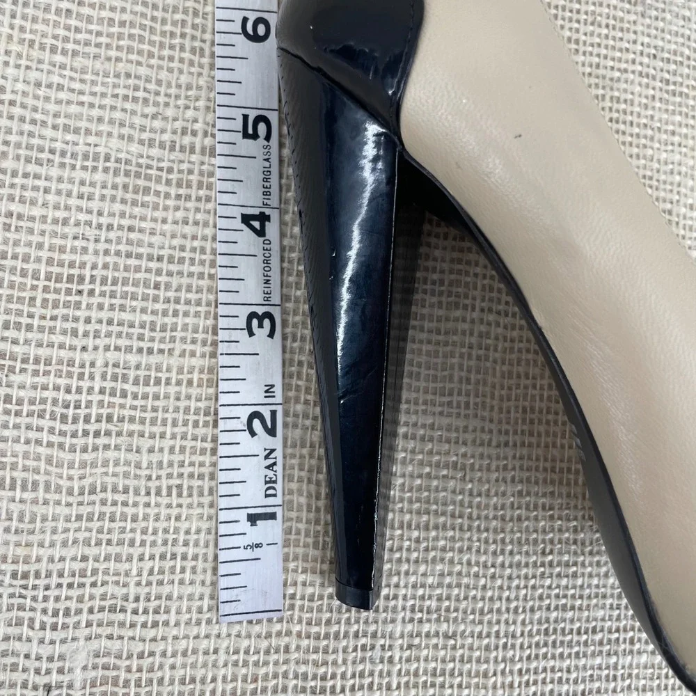Cathy Jean‎ Brazil Beige Black Leather Colorblock Stiletto Pumps Heels 7M